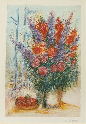 MARC CHAGALL (1887-1985)
Vase of Flowers with Bowl of cherries. signed in plate ‘Marc Chagall’ 
