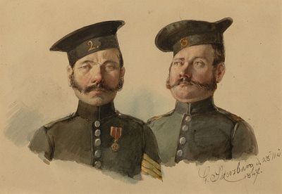 UNKNOWN RUSSIAN ARTIST, 19TH CENTURYY
Soldiers of the Mobile Invalid Corps of the Russian Empire. 