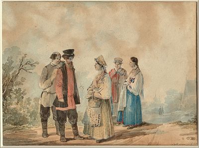KARL IVANOVICH KOLLMAN (1788-1846)
Meeting on the road to town. signed and dated 'Collman 1844' 