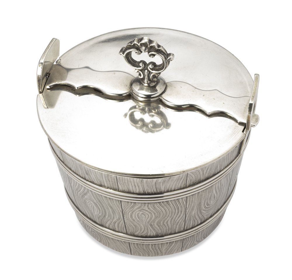 PARCEL-GILT SILVER TROMPE-L’OEIL SUGAR BOWL WITH A LID
Maker CGS, Assay master Eduard 