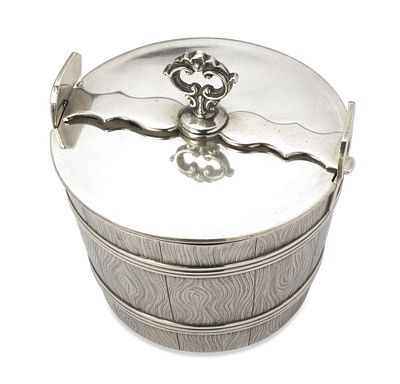 PARCEL-GILT SILVER TROMPE-L’OEIL SUGAR BOWL WITH A LID
Maker CGS, Assay master Eduard 