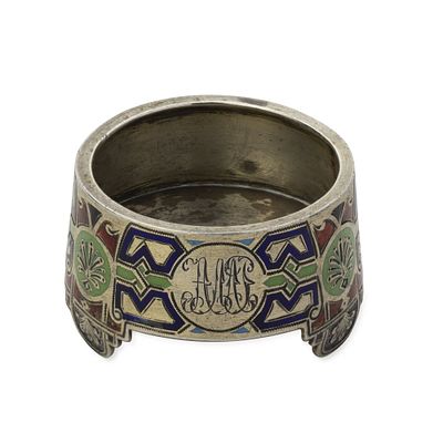 RUSSIAN SILVER AND ENAMEL SALT CELLAR
St. Petersburg, circa 1875-1880. Hallmark: ‘88’ silver 