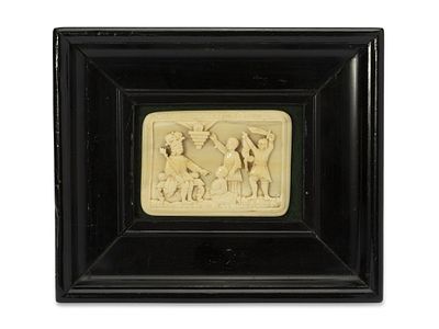 A KHOLMOGORY CARVED BONE MINIATURE 'JUDGMENT OF SOLOMON'
Russia, 18th century. inscription in 