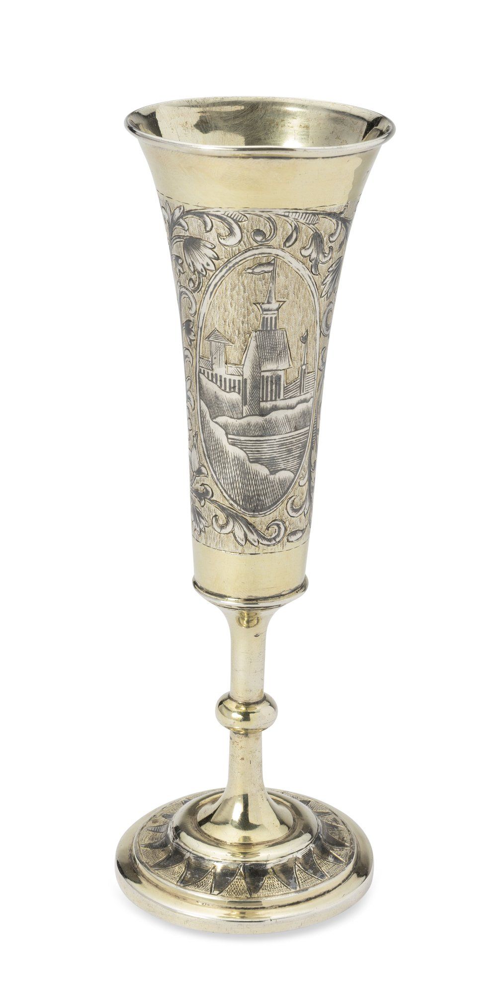 RUSSIAN SILVER-GILT CHAMPAGNE FLUTE
Maker’s mark ‘AK’, assay master’s mark ‘A.K’, 1844
Moscow 