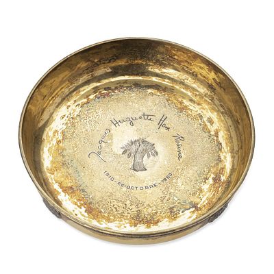 PUIFORCAT SILVER-PLATED TRAY. engraved ‘Jacques Huguette Hax Rosine.1910-26 October 1960’ D. 