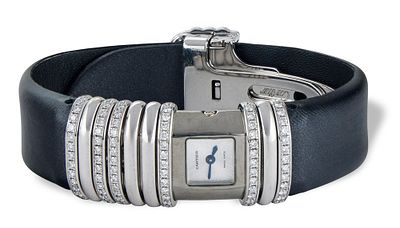 *CARTIER 'DECLARATION' 18K WHITE GOLD AND DIAMONDS LADIES' WATCH. Reference: 54443CE 2611Case: 