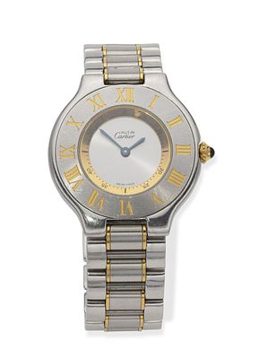 *CARTIER 21 MUST DE CARTIER STEEL AND GOLD LADY’S WRISTWATCH. Reference: 1340Case: round, steel 