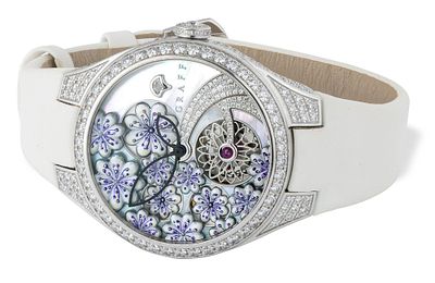 *GRAFF FLORAL MASTERGRAFF TOURBILLON 18K WHITE GOLD AND DIAMOND WATCH. automatic movementsigned 