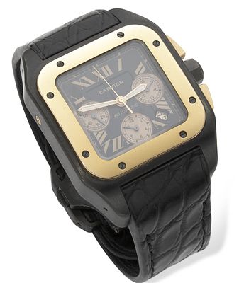 *CARTIER ‘SANTOS 100 CHRONOGRAPH’ 18K ROSE GOLD, TITANIUM, STEEL LEATHER WATCH. ‘Cartier ‘Santos 