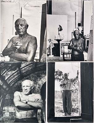 ANDR&Eacute; VILLERS (1930-2016)
SET OF 4 PHOTOGRAPHS OF PICASSO. i) Picasso with a cigarette (view of 