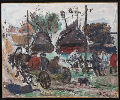 ANATOLY SLEPYSHEV (1932–2016)
Horse cart entering a village. signed in Cyrillic ‘T. Slepyshev’ 