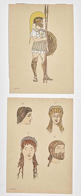 GEORGE BARBIER (1882-1932)
Pair of drawings: Gladiator, Study of Greek women. each signed 'G 