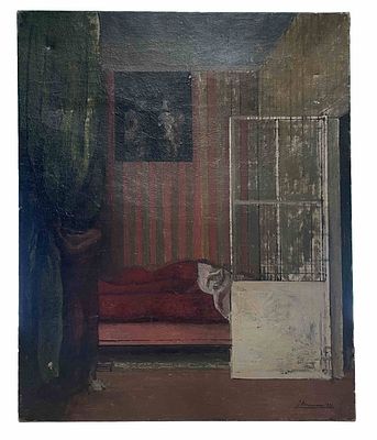 EUGENE BERMAN (1899-1972)
Int&eacute;rieure, Rideau Vert. signed E. Berman and dated 1930 (lower 
