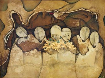 DAVID SCHLUSS (B. 1943)
Wedding. signed 'Schluss' (lower right)oil on canvas91 &times; 121 cmPainted 