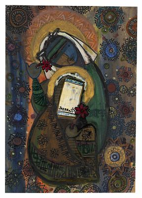 JAZEH TABATABAI (1931–2008)
Woman with a veil and flowers. signed 'JAZEH TABATABAI' (centre and 