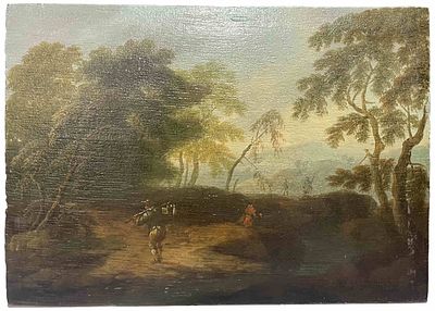 FLEMISH SCHOOL, LATE 17TH CENTURY
Peasants on a Forest Road. inscribed and stamped (on the 