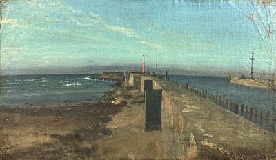GERMAN SCHOOL, 19TH CENTURY
The pier at Warnem&uuml;nde. signed, inscribed and dated ‘E. Matthes / 