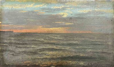 GERMAN SCHOOL, 19TH CENTURY
Sunset at Warnem&uuml;nde. Indistinctly signed, inscribed and dated ‘E. 