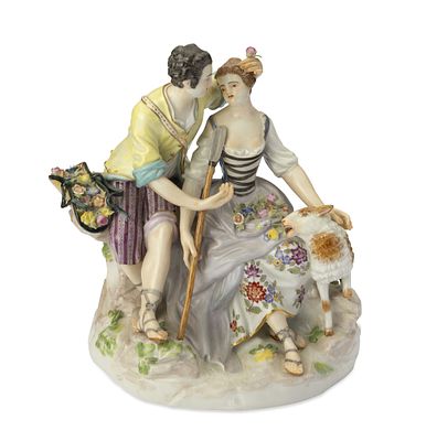 ‘THE SHEPHERD AND THE SHEPHERDESS WITH THE ROSE’ PORCELAIN GROUP, 19TH CENTURY
MEISSEN, KNAUF 