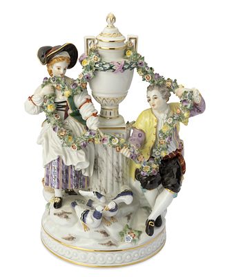 ‘THE LOVERS WITH URN AND GARLAND’ PORCELAIN GROUP
MEISSEN, CIRCA 1950–1970. group in polychrome 