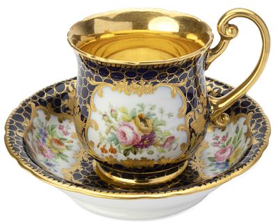 RUSSIAN PORCELAIN CUP AND SAUCER FROM THE COBALT SERVICE
Imperial Porcelain Factory, St 