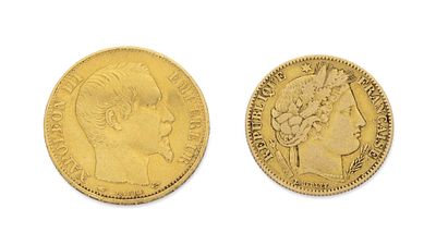 SET OF TWO GOLD COINS, 1850 AND 1857. set comprising two 21.6K gold (900/1000) coins: one 10 