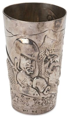 RUSSIAN SILVER BEAKER BOGATYR
Khlebnikov, Moscow, 1908-1917. Hallmarks: 84 silver standard 