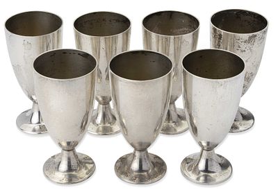 TIFFANY & CO. SET OF SEVEN VINTAGE STERLING SILVER GOBLETS. signed 'TIFFANY &amp; CO. MAKERS 