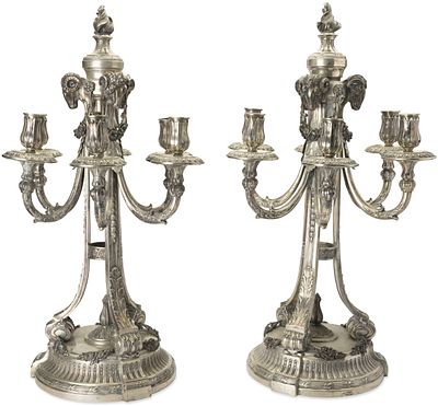 PAIR OF HEILBRONN SILVER SIX-LIGHT CANDELABRA
MARK OF BRUCKMANN & SOHNE, HEILBRONN, CIRCA 1900. H 