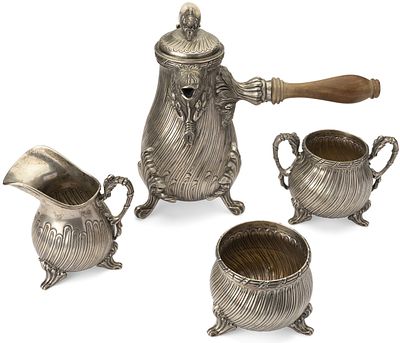 MEXICAN STERLING FOUR-PIECE SILVER COFFEE SERVICE
SANBORNS, MID-20TH CENTURY. Hallmarks: 