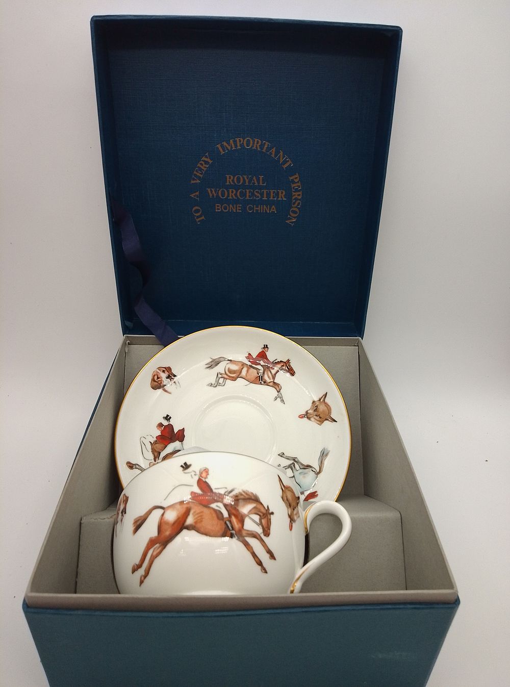 Lot 159: Royal Worcester tea cup.and saucer depicting a horse...