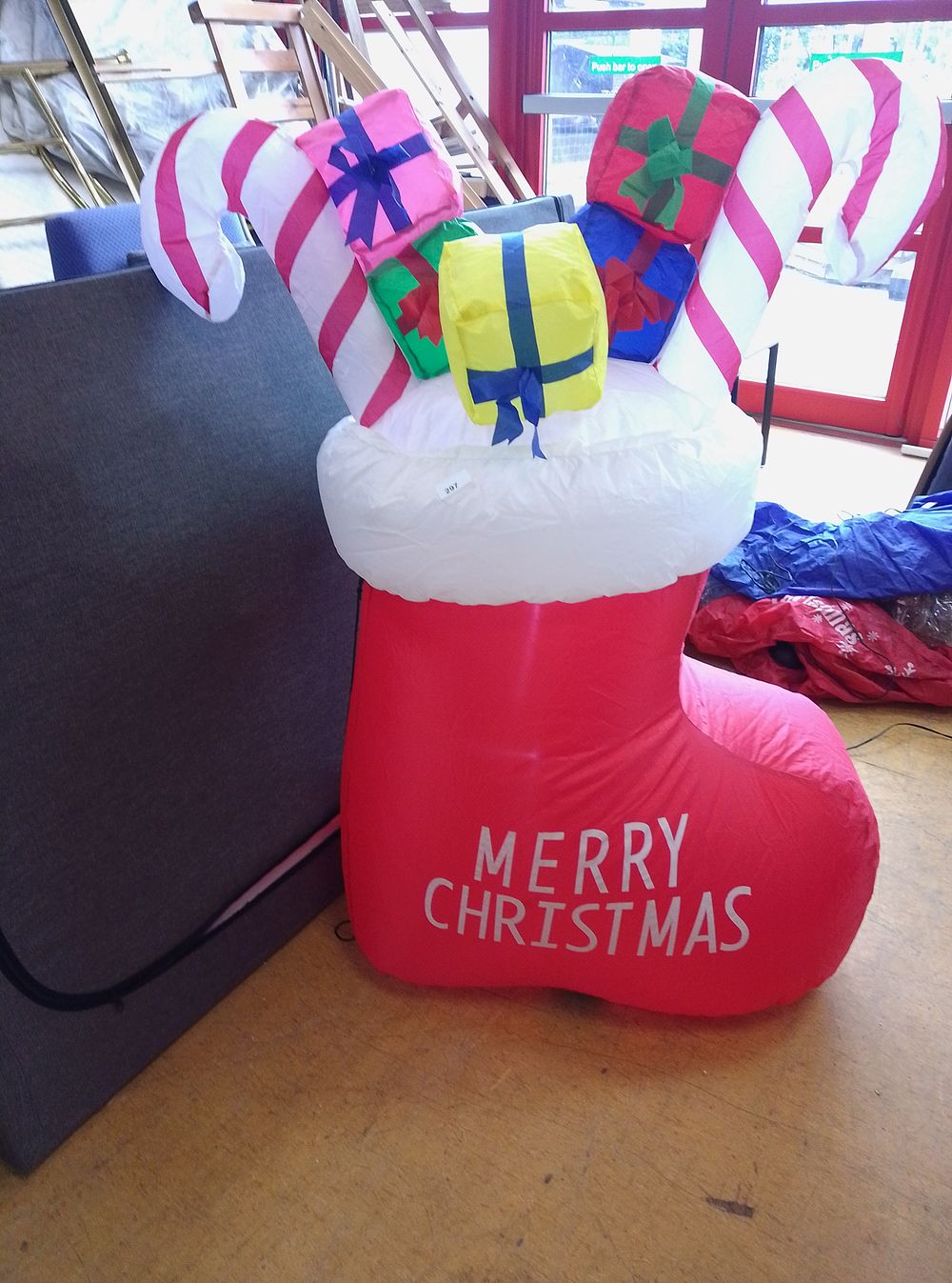 Lot 297: Inflatable stocking with candy canes