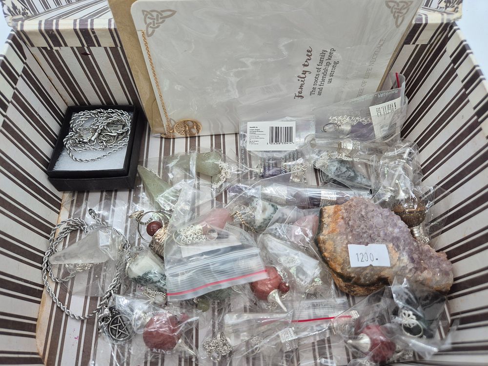 Lot 248: Collection of Crystals, pendulums and Gothic jewellery