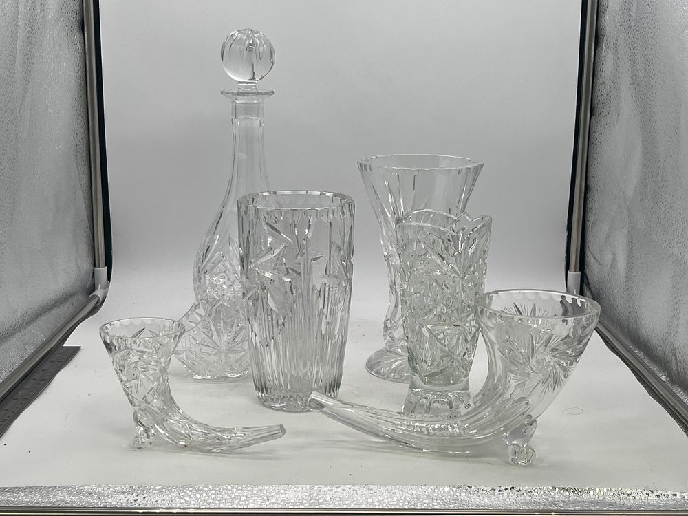 Lot 230: Crystal decanter and vases