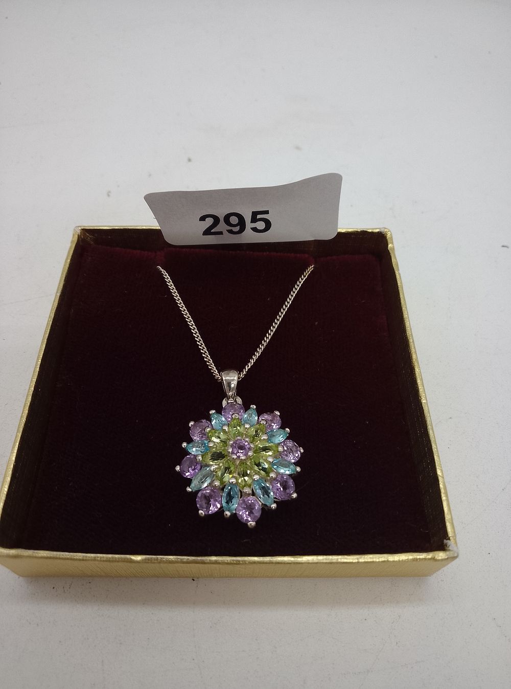 Lot 295: Beautiful amethyst and citrine flower pendant set in...