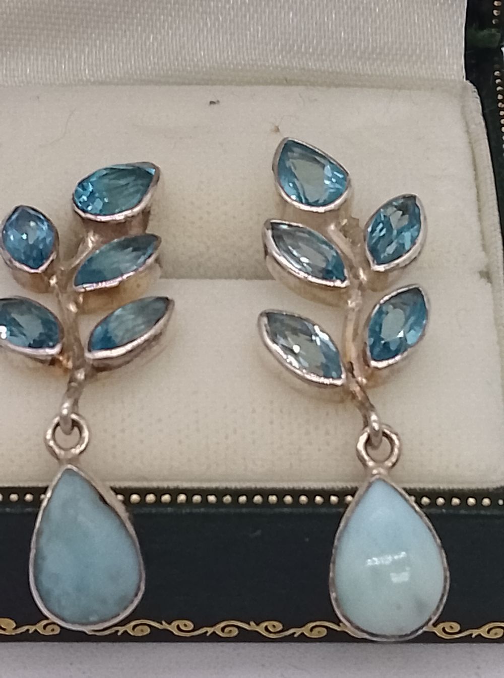 Lot 296: A pair of silver earrings with blue topaz...