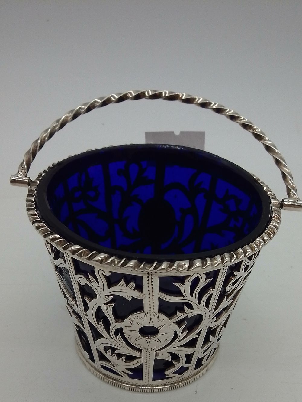 Lot 168: London Victorian Sterling Silver Sugar Basket with Cobalt...