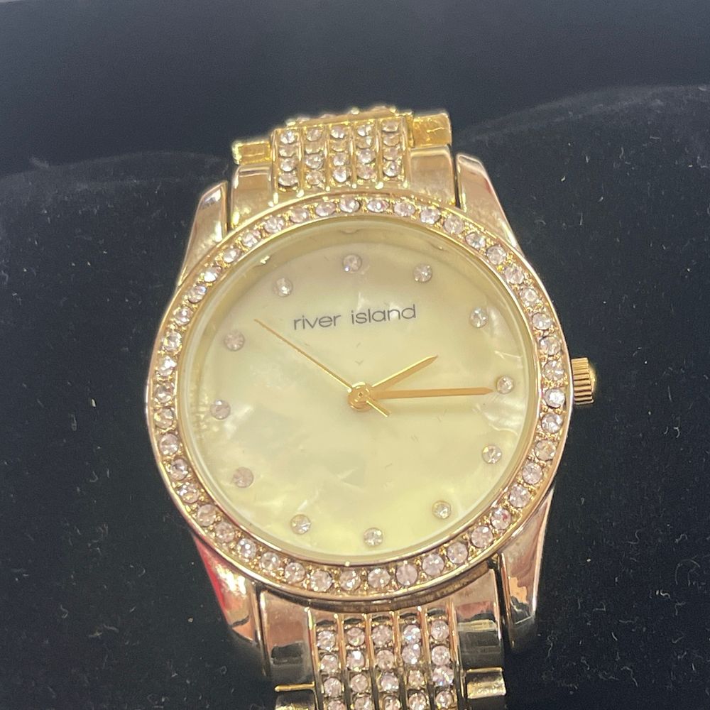 Lot 182: Ladies' River Island Gold-Tone Crystal-Set Bracelet Watch with...