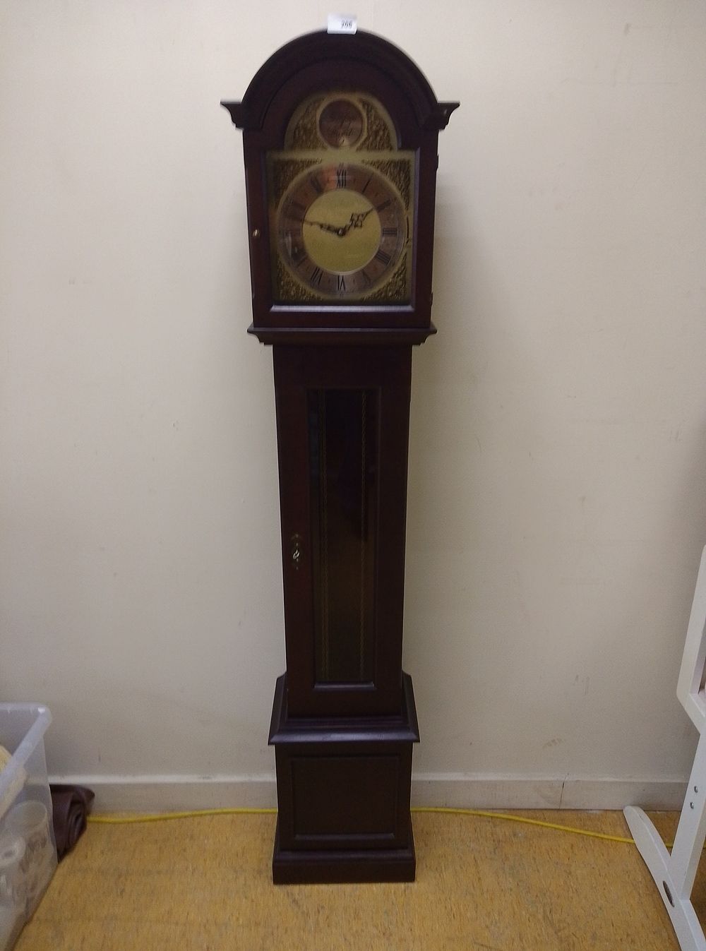 Lot 206: A 20th-century mahogany-stained longcase clock inscribed Tempus Fugit