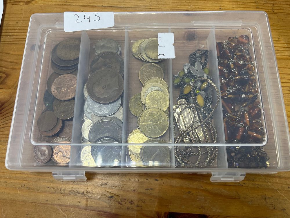 Lot 243: UK & Int. Mixed Coinage and Costume Jewellery...
