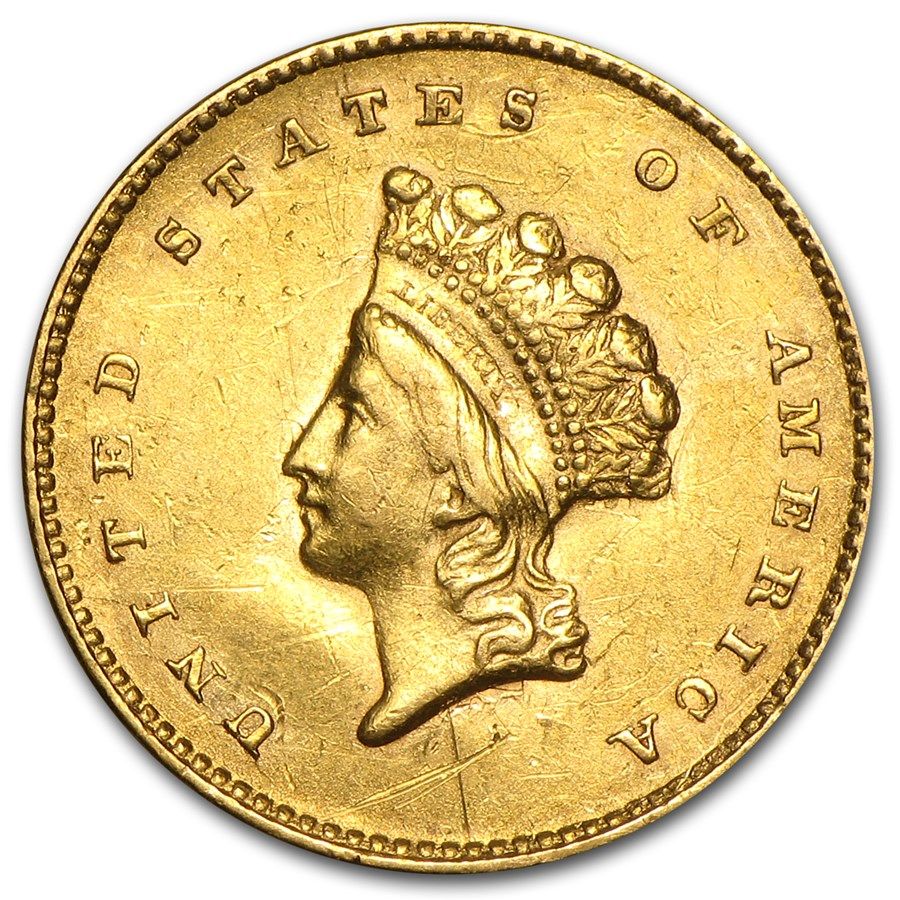 Lot 129: $1 Indian Head Gold Dollar Type 2 (Cleaned)
