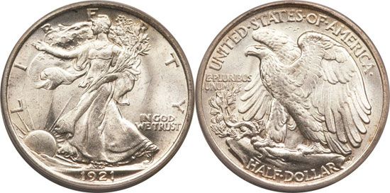 Lot 226: Walking Liberty Half Dollar 1921 Extra Fine