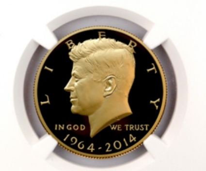 Lot 240: Certified 2014-W 50th Anniversary Kennedy Half Dollar Gold PF69 NGC Early Release