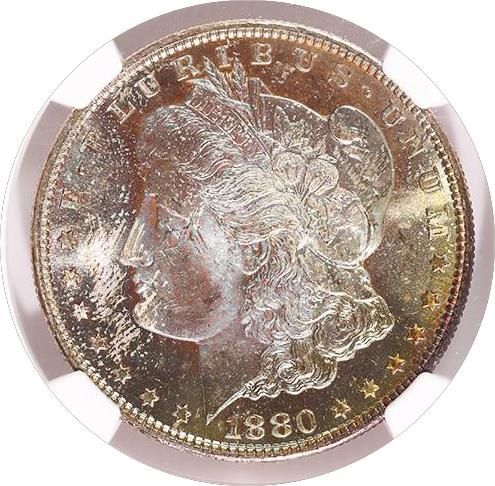 Lot 129: Morgan Silver Dollar 1880-S MS66 NGC toning