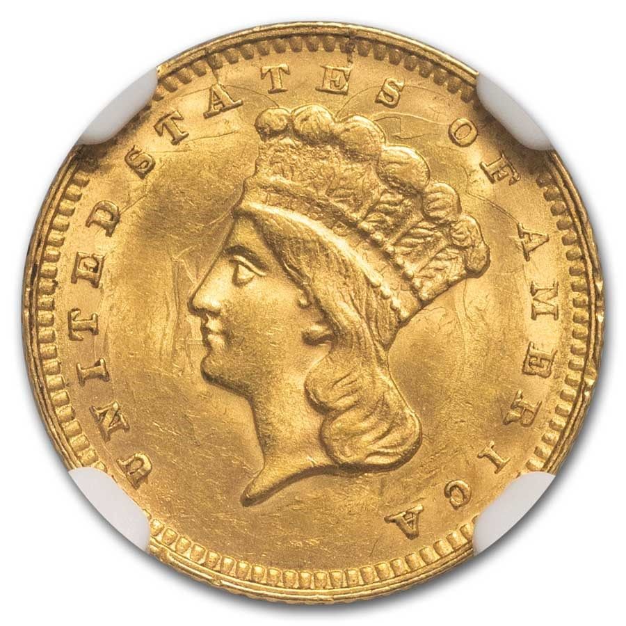 Lot 239: 1862 $1 Indian Head Gold MS-63 NGC