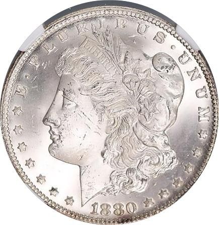 Lot 243: Certified Morgan Silver Dollar 1880/79-CC Rev. of 79 VAM-4 MS63 NGC