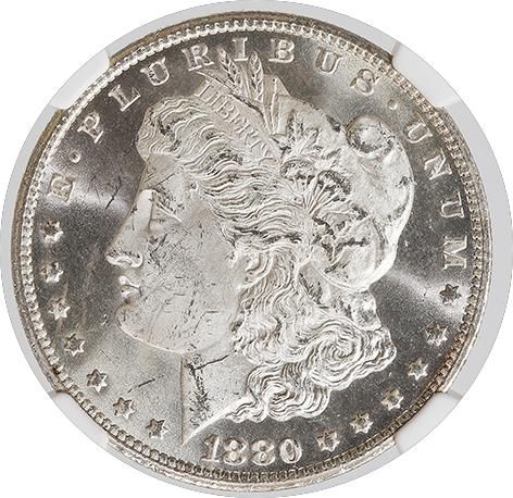 Lot 245: Certified Morgan Silver Dollar 1880/79-CC VAM-4 Rev of 78 MS63 NGC