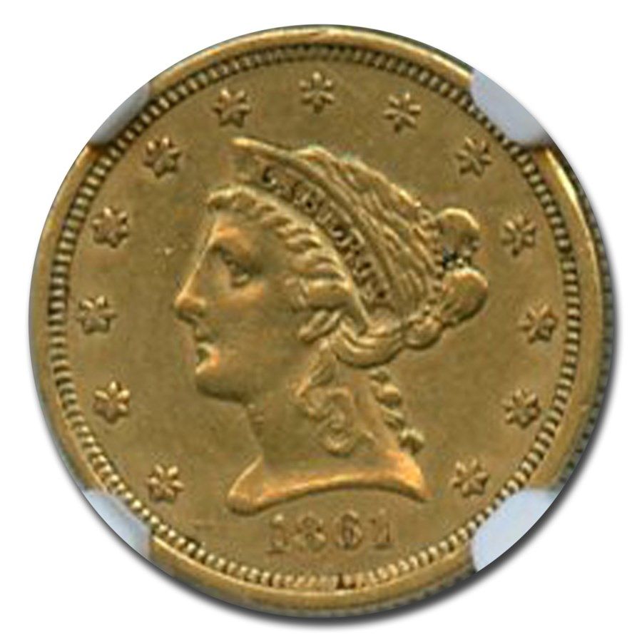 Lot 65: 1861 $2.50 Liberty Gold Quarter Eagle Type 2 AU-50 NGC