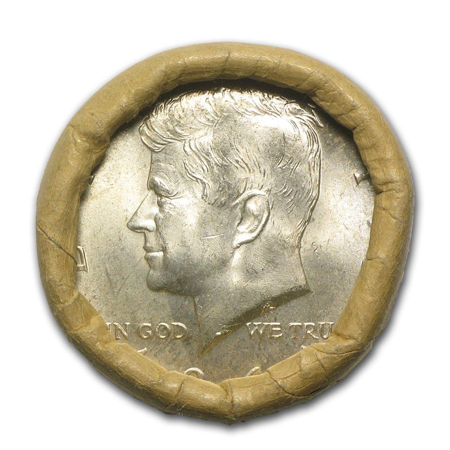 Lot 75: 90% Silver 1964 Kennedy Half Dollar 20-Coin Bank Wrapped Roll BU