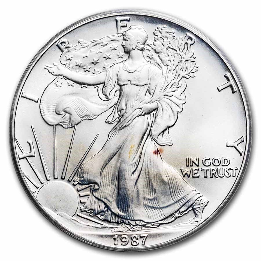 Lot 78: 1987 American Silver Eagle Gem Unc PCGS (World Trade Center)